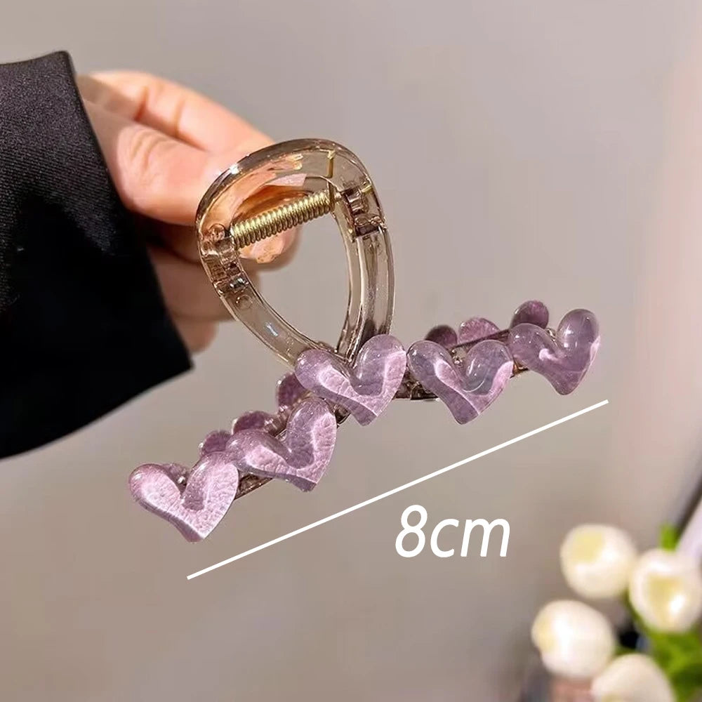 Simple Heart Hair Claw Clips Non-Slip Strong Holder Acrylic Shark Jaw Grip