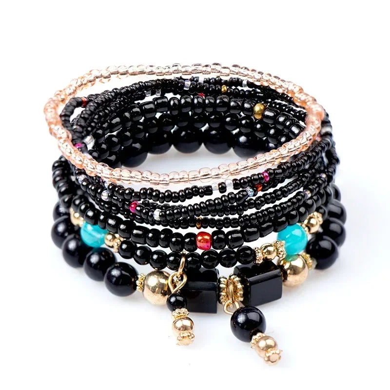 Bohemian Handmade Beads Bracelet Set  Summer Colorful Beaded Chain Bangle