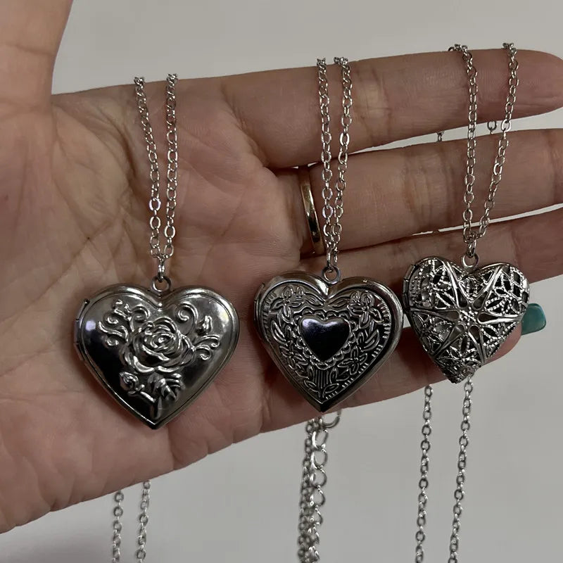 Romantic Heart Locket Pendant Openable  Silver Color Stainless Steel Photo Frame Charm Necklace