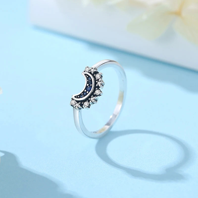 Original 925 Sterling Silver Rings Moon Sun Engagement Wedding Stackable Crystals Ring