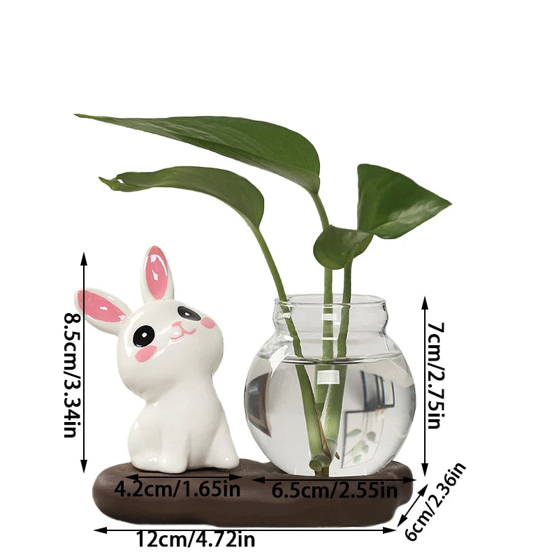 Transparent Glass Aquatic Vase Ceramics Rabbit Hydroponic Plant Vases