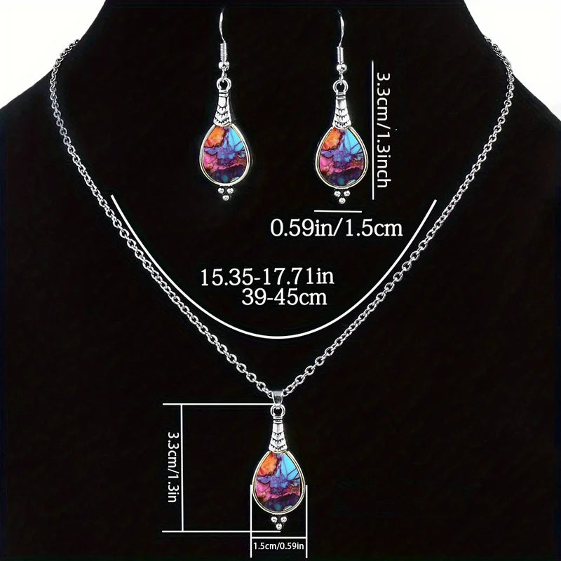 Fashionable and Exquisite Bohemian Retro Waterdrop Earrings Necklace Set for Women Men Jewelry Valentine's Day Anniversary Gift