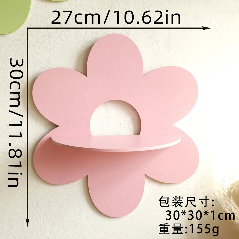 Wooden Flower Shape Wall Crystal Storage Shelf Simple Homestays Home Decoration Closet Organizer