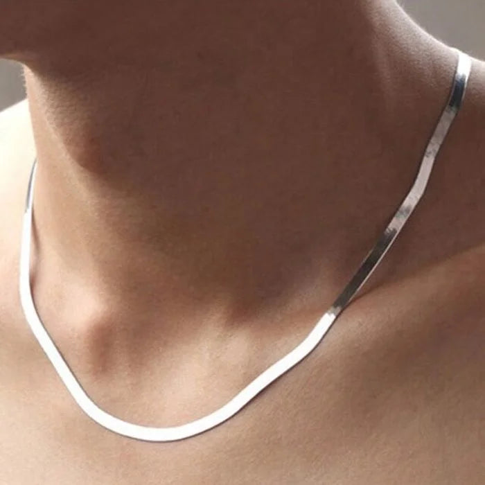 Gold 4MM Flat chain Necklace  Luxury Fine Jewelry choker Clavicle