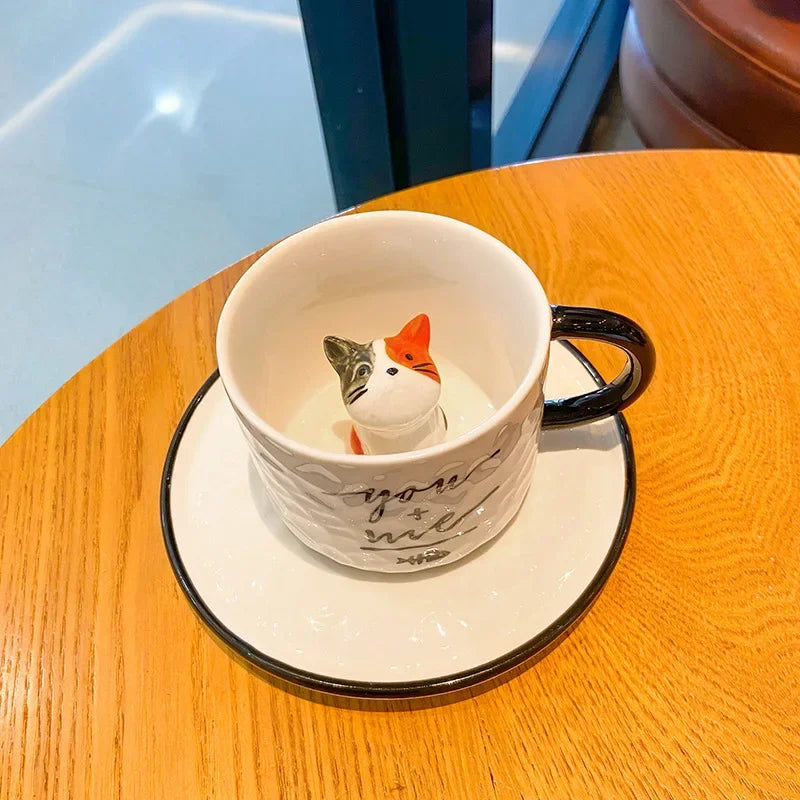 Cute kitten Ceramic cat Claw Cup Cup Bottom Animal Water cup  cat cup coffee three-dimensional cup