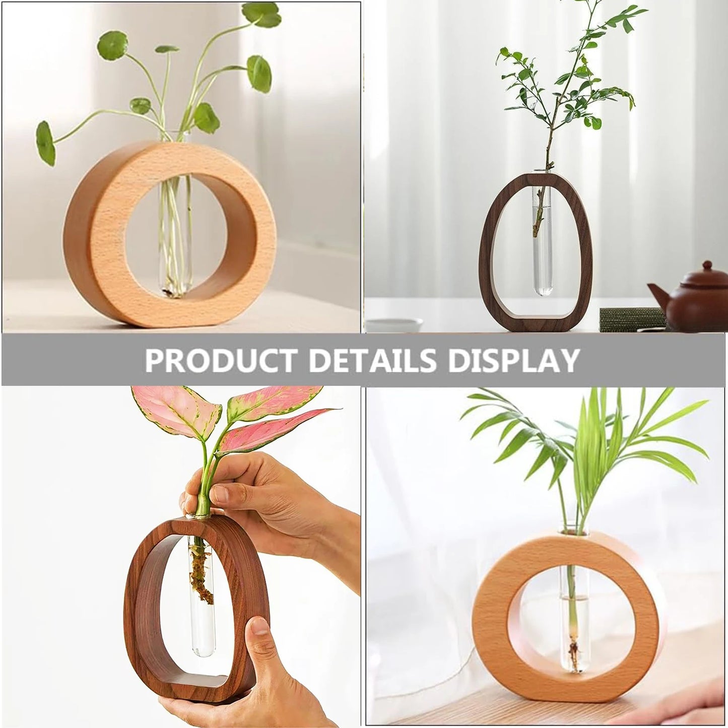 Decor Household Vase Flower Arrangement Vase Wooden Rack Hydroponic Planter Test Tube Bud Vase