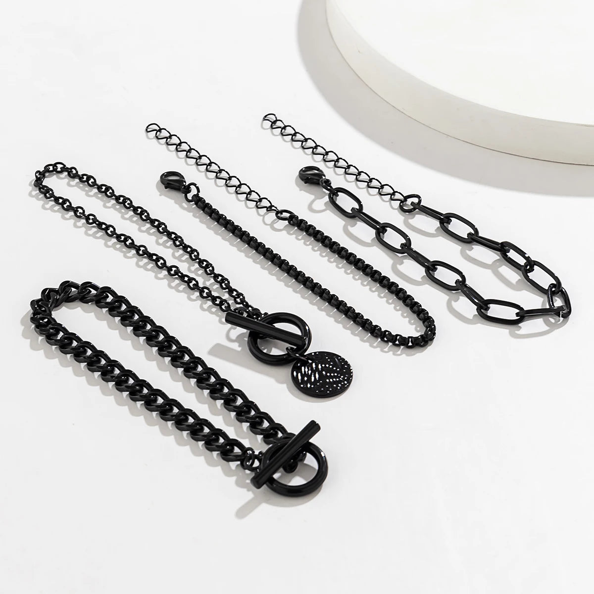 Salircon Gothic Metal Black Paint Box Chain Bracelet  Multi Layer Buckle Bracelet Punk Hip Hop