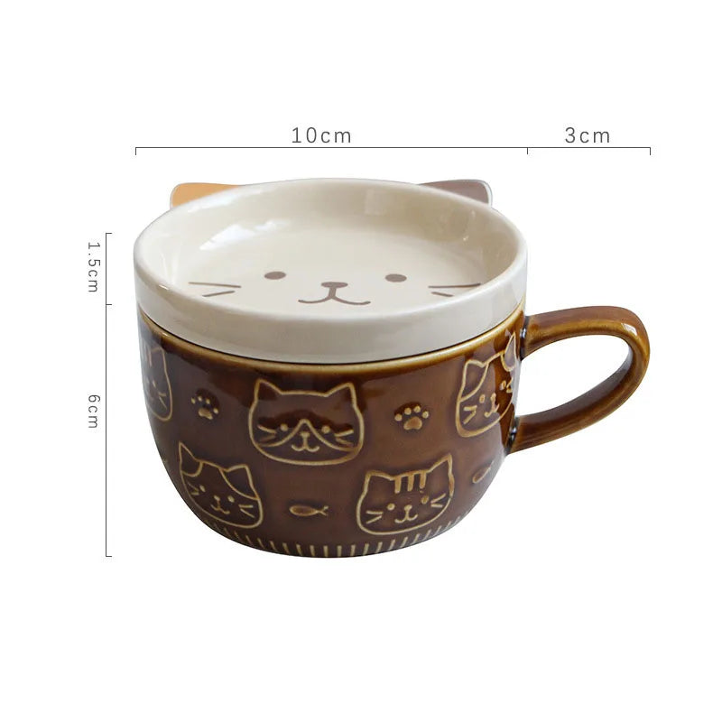 Cute Cartoon Cat With Cover Coffee Cup