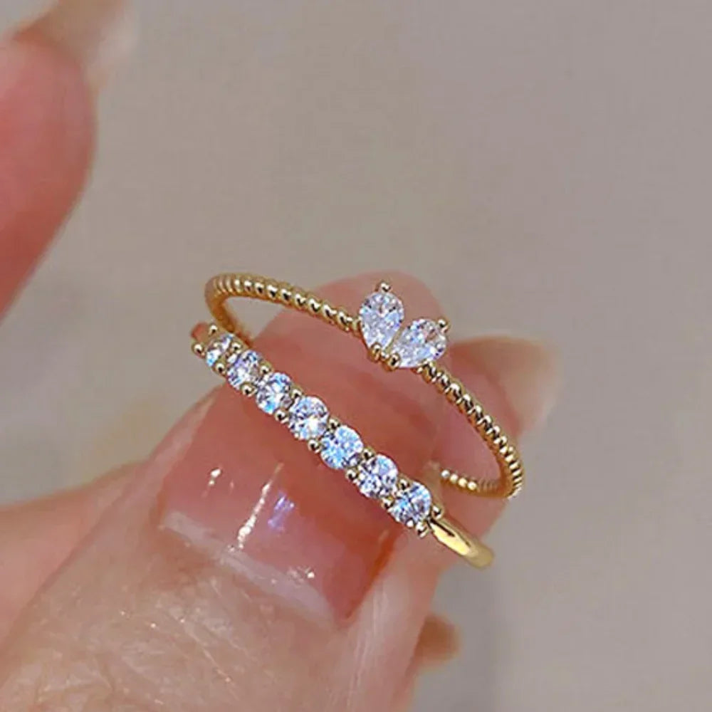 Luxury Zircon Heart Rings Adjustable Weave Rhinestone Ring