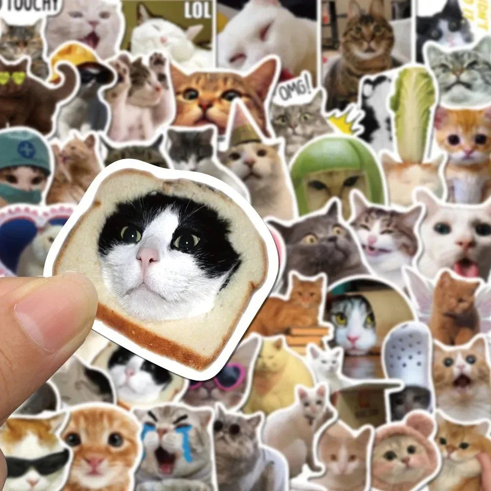 Kawaii Funny Cat Stickers Pack Waterproof Laptop Phone Scrapbooking Motorcycle Car Sticker (50Pcs)