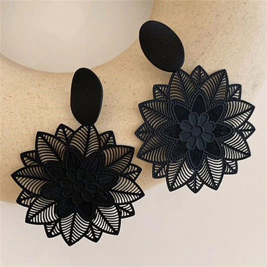 Vintage Punk Black Color Flower Drop Earrings Gothic Geometric Butterfly Heart Wings Earring