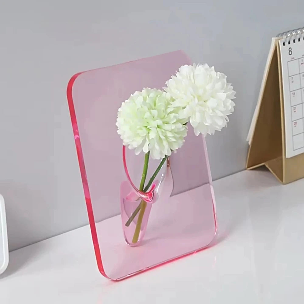 Creative Art Acrylic Photo Frame Vase Hydroponic Flower Arrangement Transparent Vase (20x15cm)