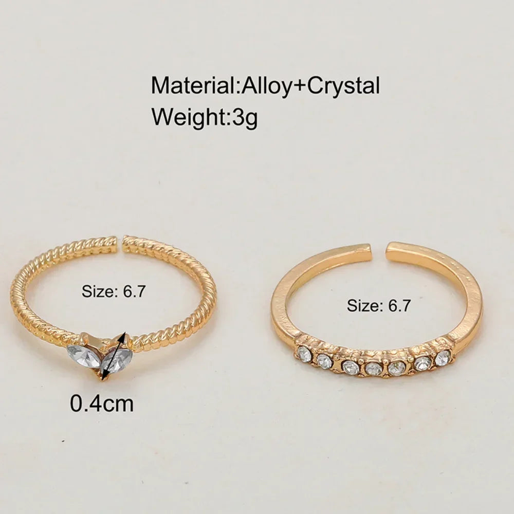 Luxury Zircon Heart Rings Adjustable Weave Rhinestone Ring