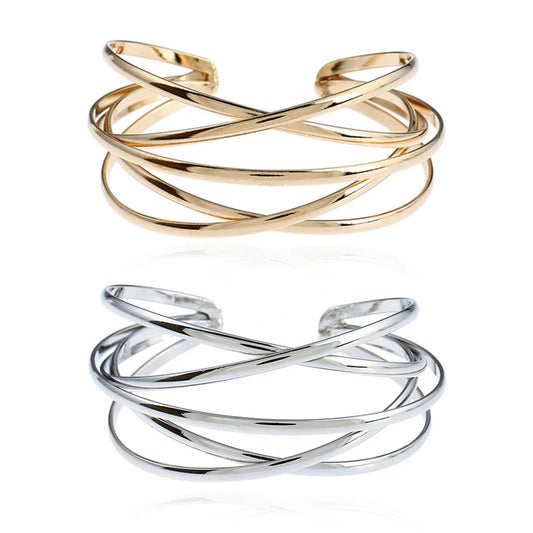 Punk Hollow Alloy Bangles For Women Gold Silver Color Cuff Bracelet Open Adjustable