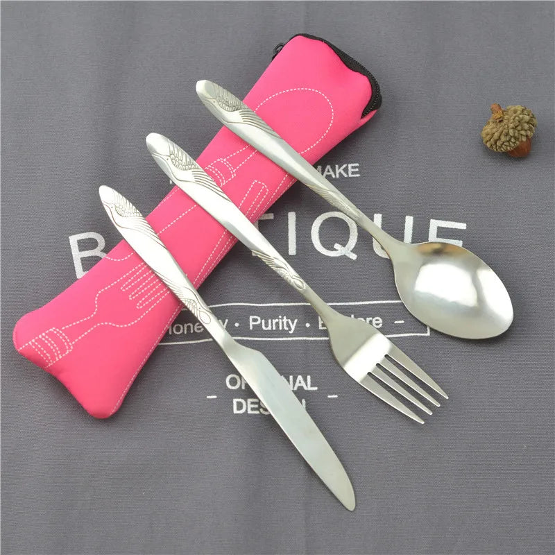 Picnic Set Tableware 
Washable with Zipper Travel Cutlery Kit Case Portable Pouch