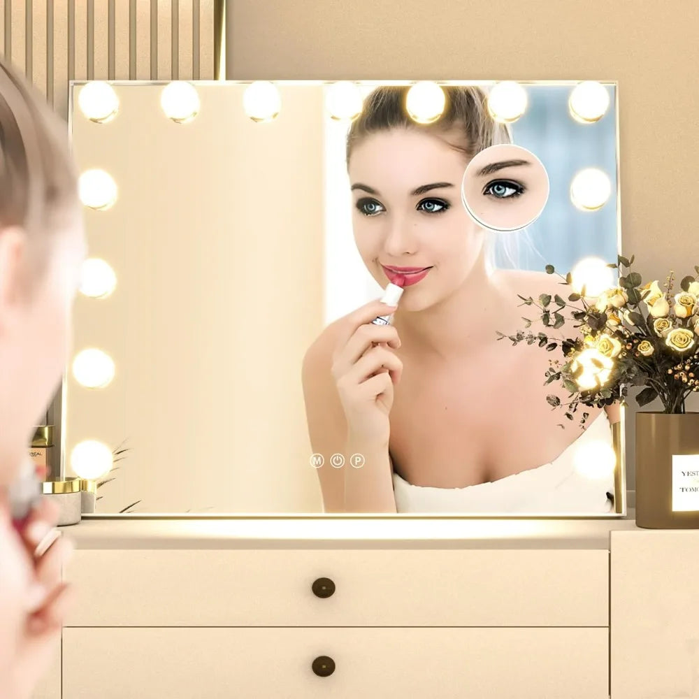 Vanity Mirror With Lights, USB Charging, Makeup Mirror, Large Vanity Lighted Mirror With 15 LED Bulbs